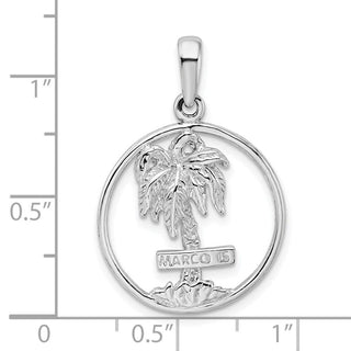 Sterling Silver Polished Marco Island Palm Tree Circle Pendant