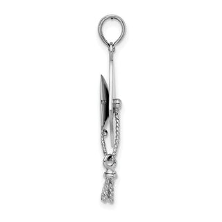 Sterling Silver Rhodium-plated Polish 3D Moving Tassel Grad Cap Pendant