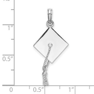 Sterling Silver Polish 3D Moveable Tassel Graduation Cap Pendant