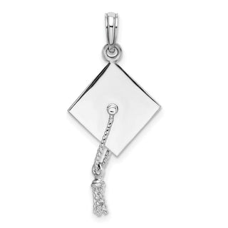 Sterling Silver Rhodium-plated Polish 3D Moving Tassel Grad Cap Pendant