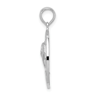 Sterling Silver Polish/Textured South Beach Dolphin Circle Pendant