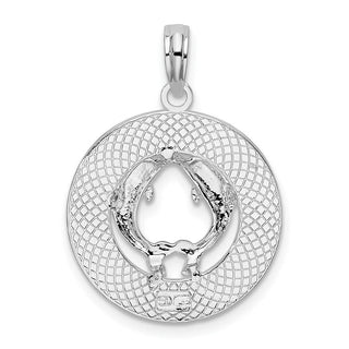 Sterling Silver Polish/Textured South Beach Dolphin Circle Pendant