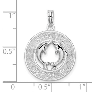 Sterling Silver Polish/Textured South Beach Dolphin Circle Pendant