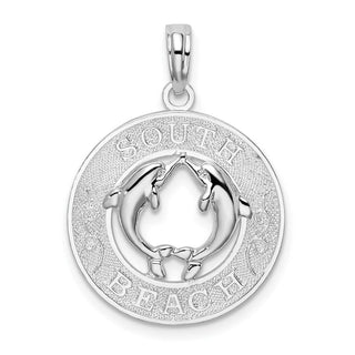 Sterling Silver Polish/Textured South Beach Dolphin Circle Pendant