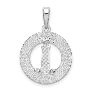 Sterling Silver Polished Booth Bay Lighthouse Circle Pendant