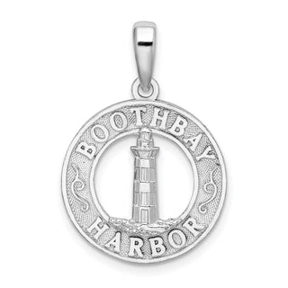 Sterling Silver Polished Booth Bay Lighthouse Circle Pendant