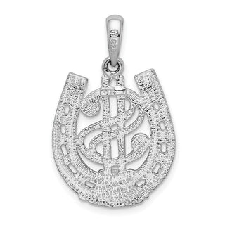 Sterling Silver Polished Dollar Sign In Horse Shoe Pendant