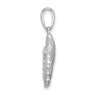 Sterling Silver Polished/Textured Shell w/Dolphins Pendant