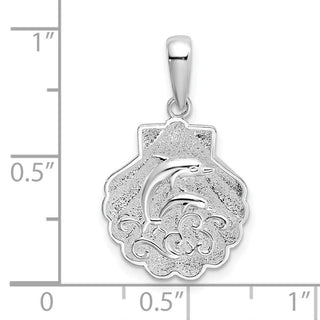 Sterling Silver Polished/Textured Shell w/Dolphins Pendant