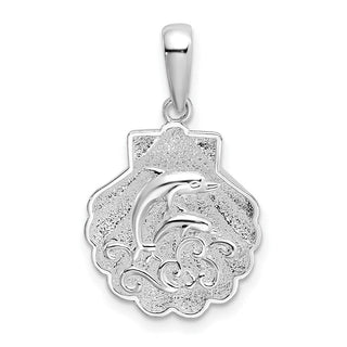 Sterling Silver Polished/Textured Shell w/Dolphins Pendant