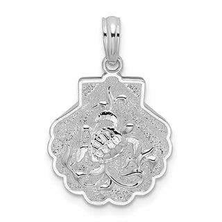 Sterling Silver Polished/Textured Shell w/Sea Turtles Pendant