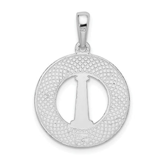 Sterling Silver Polished Cape Cod w/Lighthouse Circle Pendant