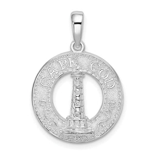 Sterling Silver Polished Cape Cod w/Lighthouse Circle Pendant