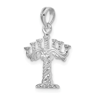 Sterling Silver Polished/Textured 3D Menorah Pendant