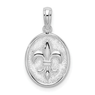 Sterling Silver Polished/Textured Fleur de Lis Medium Oval Pendant