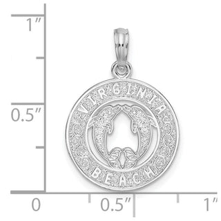 Sterling Silver Polished Virginia Beach w/Dolphins Circle Pendant