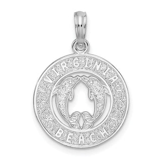 Sterling Silver Polished Virginia Beach w/Dolphins Circle Pendant