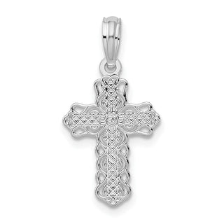 Sterling Silver Polished Lace Trim Cross Pendant