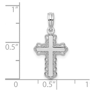 Sterling Silver Polished Lace Trim Cross Pendant
