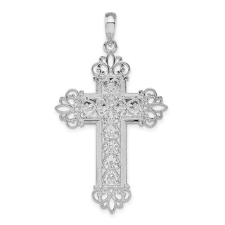 Sterling Silver Diamond-cut Filigree Fleur de Lis Cross Pendant