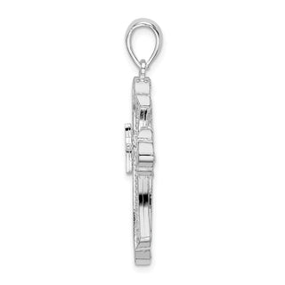 Sterling Silver Diamond-cut Fleur de Lis Cross Pendant