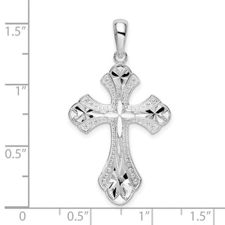 Sterling Silver Diamond-cut Fleur de Lis Cross Pendant