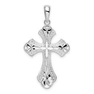 Sterling Silver Diamond-cut Fleur de Lis Cross Pendant