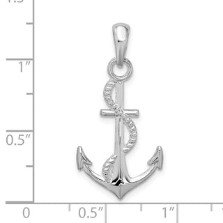 Sterling Silver Polished 3D Anchor and Rope Pendant
