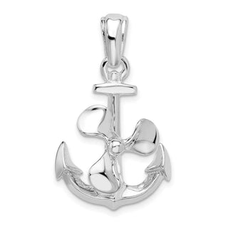 Sterling Silver Polished Moveable 3D Anchor w/Propeller Pendant