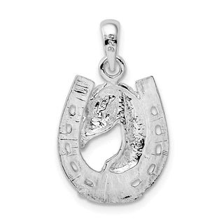 Sterling Silver Rhodium-plated Horse Head in Horseshoe Pendant
