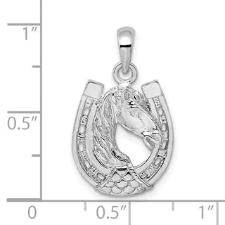 Sterling Silver Rhodium-plated Horse Head in Horseshoe Pendant