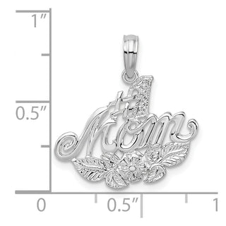 Sterling Silver Polished #1 Mom w/Flower Pendant