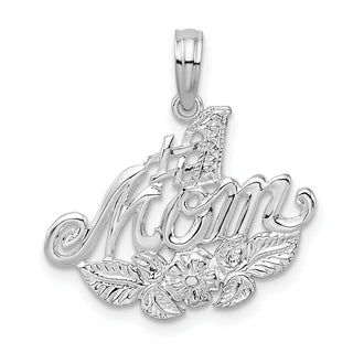 Sterling Silver Polished #1 Mom w/Flower Pendant