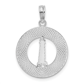 Sterling Silver Polished Pentwater, MI Circle w/Lighthouse Pendant