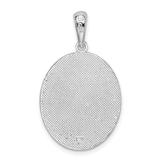 Sterling Silver Textured Flamingos and Palm Tree Oval Pendant