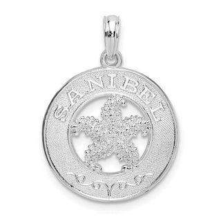 Sterling Silver Polished Sanibel Circle w/Starfish Pendant