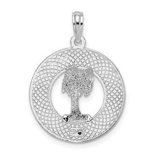Sterling Silver Polished Sanibel Circle w/Palm Tree Pendant