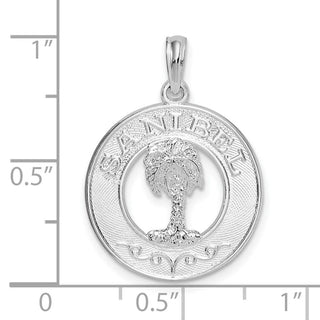 Sterling Silver Polished Sanibel Circle w/Palm Tree Pendant