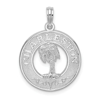 Sterling Silver Polished Charleston Circle w/Palm Tree Pendant