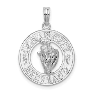 Sterling Silver Polished Ocean City, MD Circle w/Shell Pendant