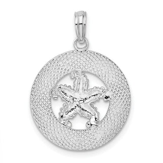 Sterling Silver Textured Marathon FL Keys Circle w/Starfish Pendant