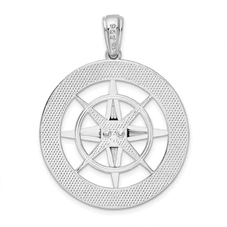Sterling Silver Polished Large Nautical Compass Pendant