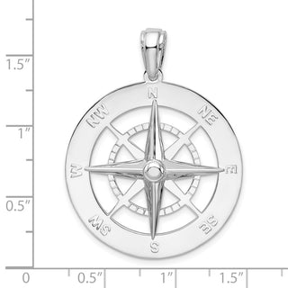 Sterling Silver Polished Large Nautical Compass Pendant