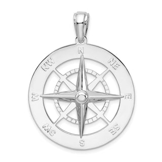Sterling Silver Polished Large Nautical Compass Pendant