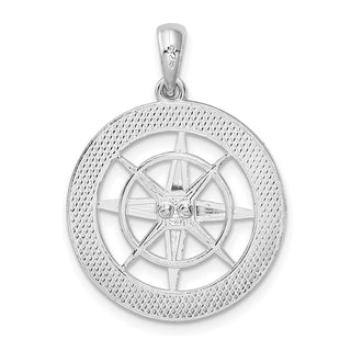 Sterling Silver Polished Nautical Compass Pendant QC10425