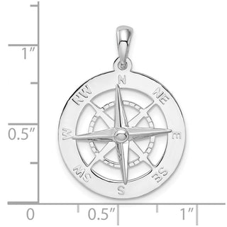 Sterling Silver Polished Nautical Compass Pendant QC10425