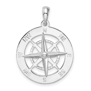 Sterling Silver Polished Nautical Compass Pendant QC10425