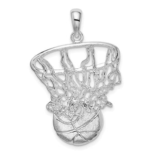 Sterling Silver Polished Basketball in Net Pendant
