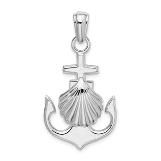 Sterling Silver Polished Anchor w/Scallop Shell Pendant