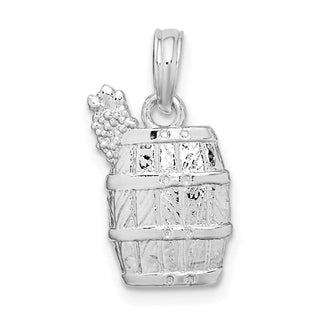 Sterling Silver Polished Wine Barrel w/Grapes Pendant